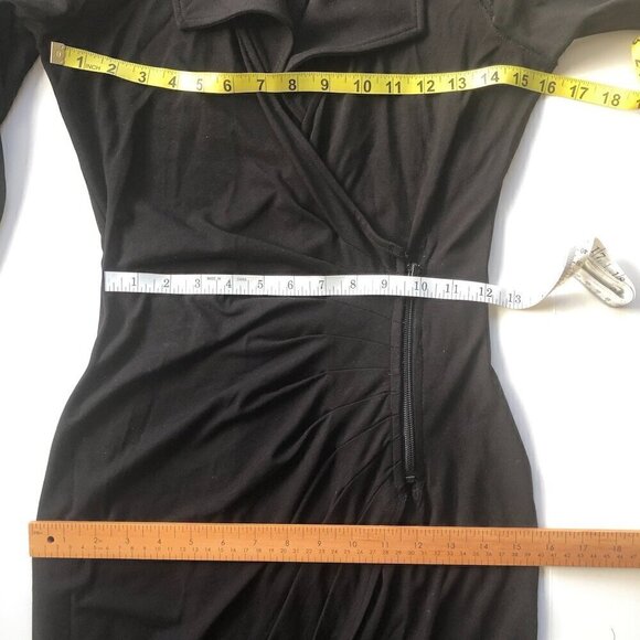 CACHE LBD Cold shoulder collar wrap Midi Dress zipper & gathers Stretch body S - Picture 15 of 15